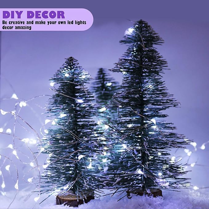WSgift Christmas 4 Pack 33Ft 100 Cool White Led Fairy Lights Battery Operated with Remote Control Timer Waterproof Silver Copper Wire Twinkle Lights
