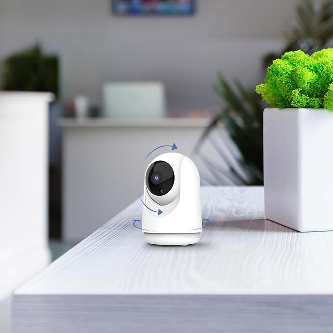 Feit Electric Indoor Security Camera with Motion Detection, 30ft. Night Vision, Pan and Tilt Head, 2.4GHz WiFi, 2-Way Audio, 1080p HD, Works with Alexa & Google Asst, Plug-in, White, CAM/PAN/WiFi/G2