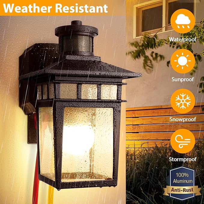 2 Pack Porch Lights with GFCI Outlet,Bronze Dusk to Dawn Motion Sensor Outdoor Light,3-Mode Wall Exterior Lighting Fixture,Waterproof Outside Lights Sconce for House Front Door