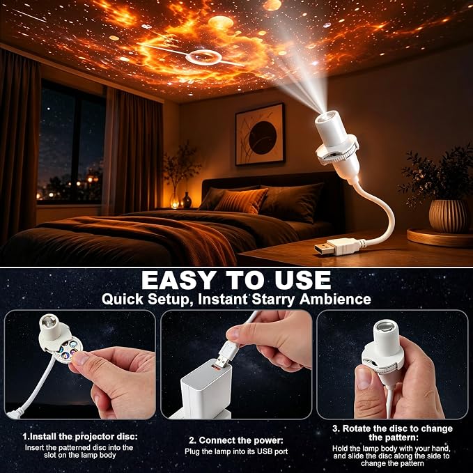 Projector Moon Galaxy Night Light for Bedroom, 15 Patterns LED Starry Sky Lamp with 360 Degree Flexible Gooseneck, for Home Decor Sleep Mood Lighting