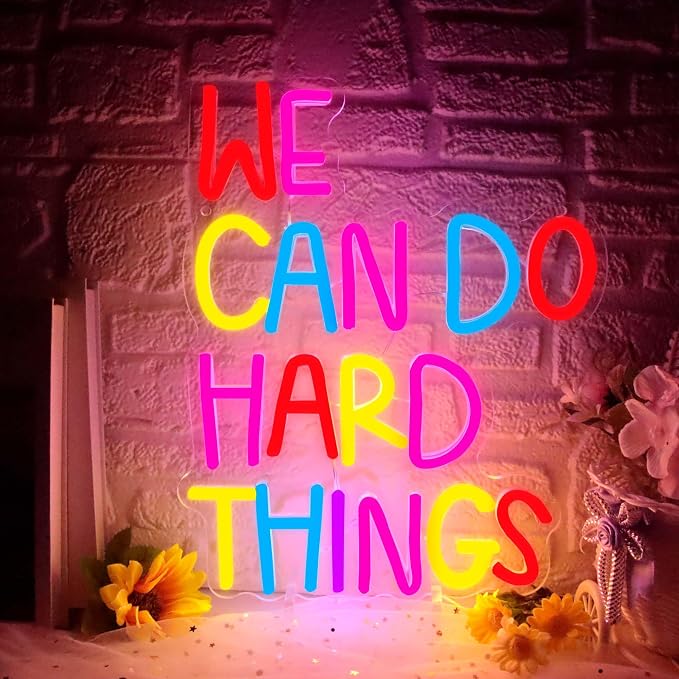 We Can Do Hard Things Neon Sign, Motivational Neon Light LED Classroom Sign USB Dimmable, for Inspirational Classroom Office Library Neon Light Kids Wall Art Bedroom Birthday Party Backdrop(13.3*10.6In)