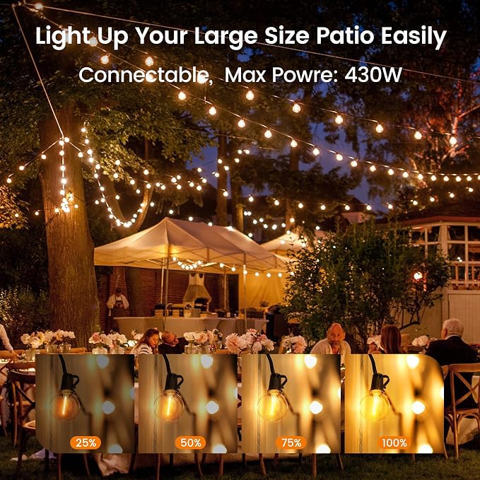 OHLUX Outdoor String Lights 220 Feet Patio Lights with 104 Edison LED G40 Globe Bulbs(4 Spares), 2200K Waterproof Connectable Edison Hanging Lighting for Backyard Balcony Outside Gazebo Party