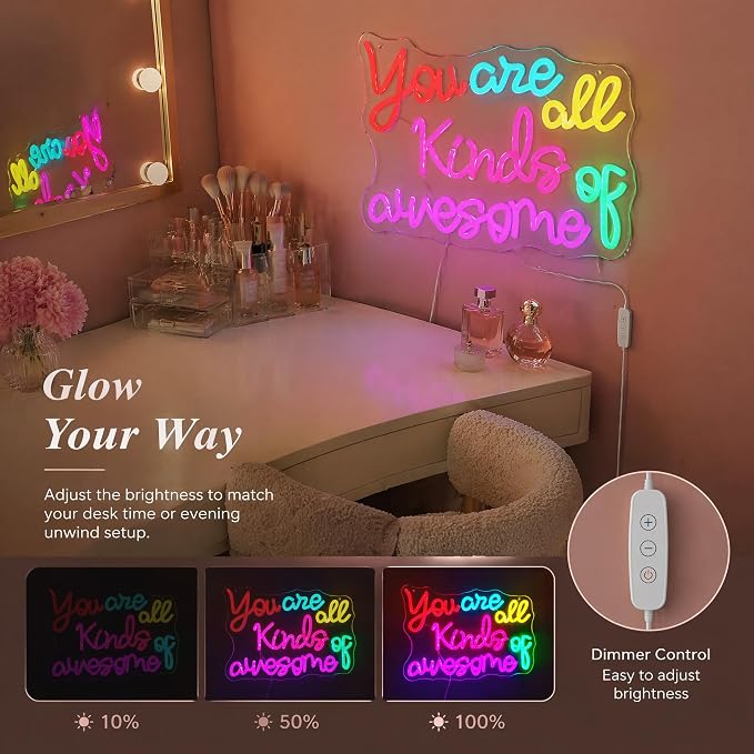"You Are All Kinds of Awesome" Classroom LED Neon Sign | Classroom neon sign,14.6" x 10.8", Wall Decor, Positive Affirmation Light, Girls' Bedroom & Dorm, Self-Care Aesthetic