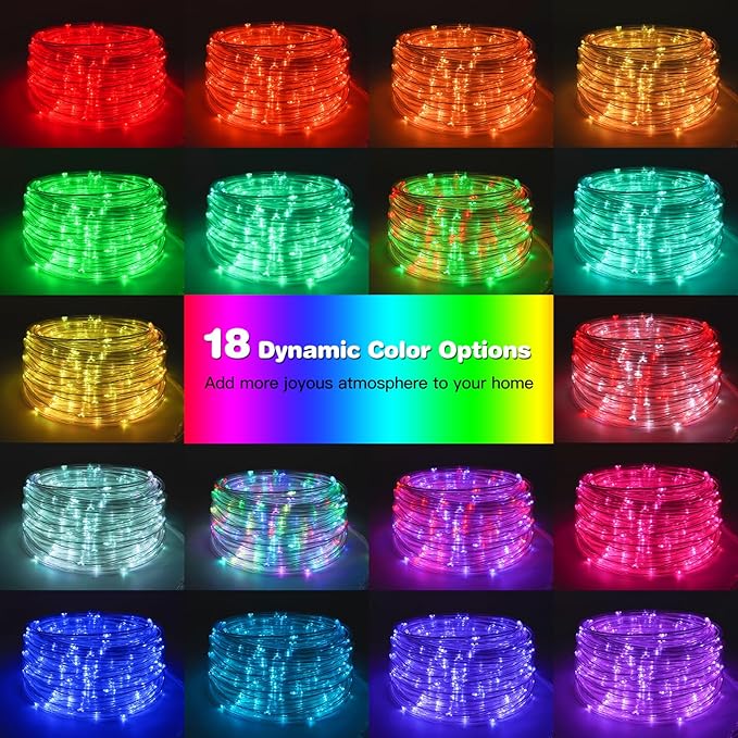 Gvwoxm 98FT 300 LED Rope Lights, 18 Colors with Timer, 5 Modes, Waterproof Plug-in Remote Control Camping String Lights for Outside, Camping, Classroom, Party, Festival Decoration Light Strings