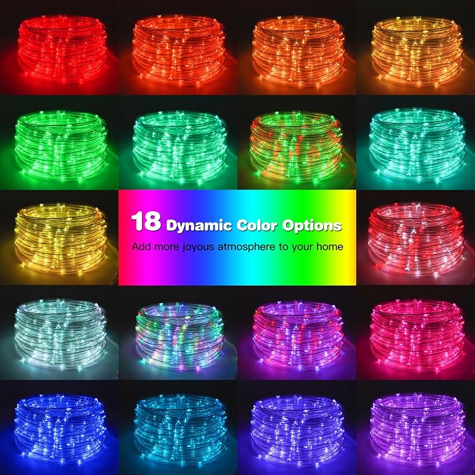Gvwoxm 50FT 150 LED Changing Rope Lights, Waterproof Remote String Lights | 18 Colors, Timer, 5 Modes,Plug-in Camping Light Strings for Outdoor/Indoor, Camping, Classroom, Party, Festival Decoration