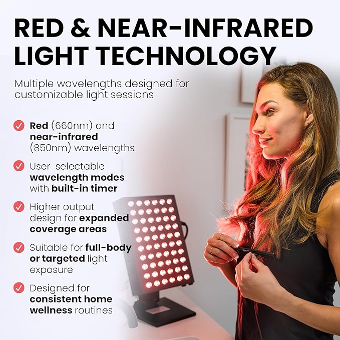 Hooga Red Light Therapy Panel PRO300, Red and Near Infrared Light Device 660nm 850nm, 60 Dual-Chip LEDs, Built-in Timer and Stand, Flicker Free, Compact Panel for Home Wellness Routine