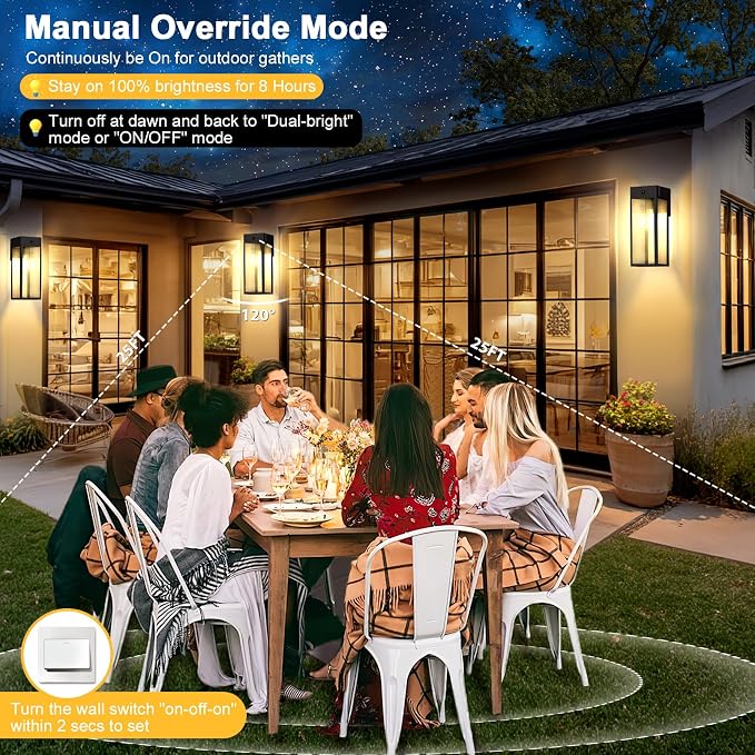 Porch Lights with GFCI Outlet, Large Motion Sensor Outdoor Lights | Dusk to Dawn, Anti-Rust, Waterproof, Tempered Glass, Easy Installation, E26 Socket, Exterior Lighting for Patio Garage, Black