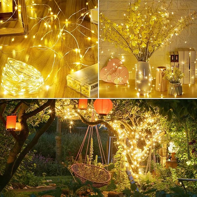 4 Pack Fairy Lights Battery Operated Twinkle Lights Remote Warm White | Total 132FT 400LED String Light, Timer & 8 Modes, Memory, Dimmable, Waterproof Battery Lights Indoor Outdoor Christmas Decor