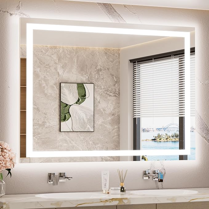 LED Bathroom Mirror with Lights 40 x 32 Brighter Lighted Front and Backlit Led Vanity Antifog Light up Mirror for Bathroom, 3-Color Dimmable, Wall Mounted, Waterproof