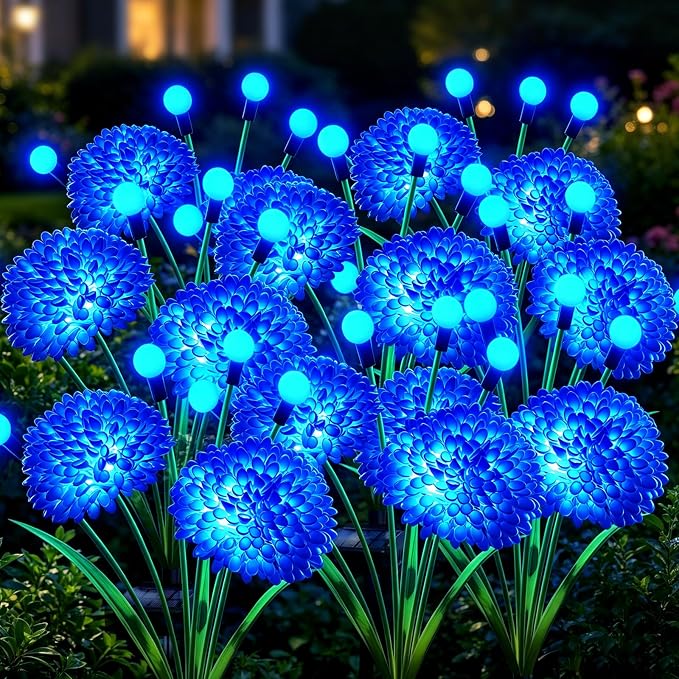 Solar Garden Lights, 8 Pack Blue Solar Swaying Firefly Lights With Flowers, Waterproof Blue Flowers Light Outdoor for Garden Patio Yard Pathway Fall Decoration, Gifts for Women Mother's Day
