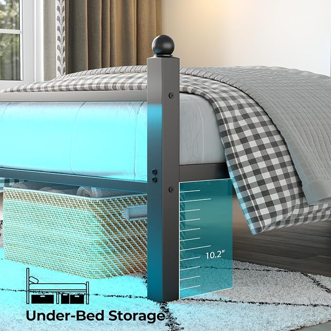 CollaredEagle Twin Bed Frame with LED Lights and Charging Station, Black | Twin Size/ Metal Frame/ Built-in Charging Station/ RGB LED Lights/ Noise-Free/ 10.8 inch Under-Bed Storage