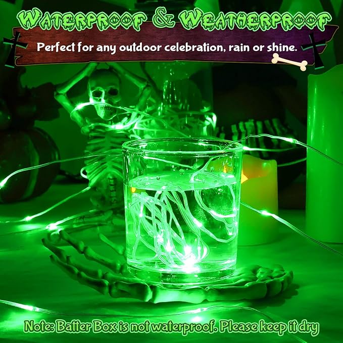 Green Fairy Lights Battery Operated, Halloween String Lights with Timer 16.4ft 50LED for Indoor & Outdoor Halloween Christmas St.Patric Decorations Garland Party Garden
