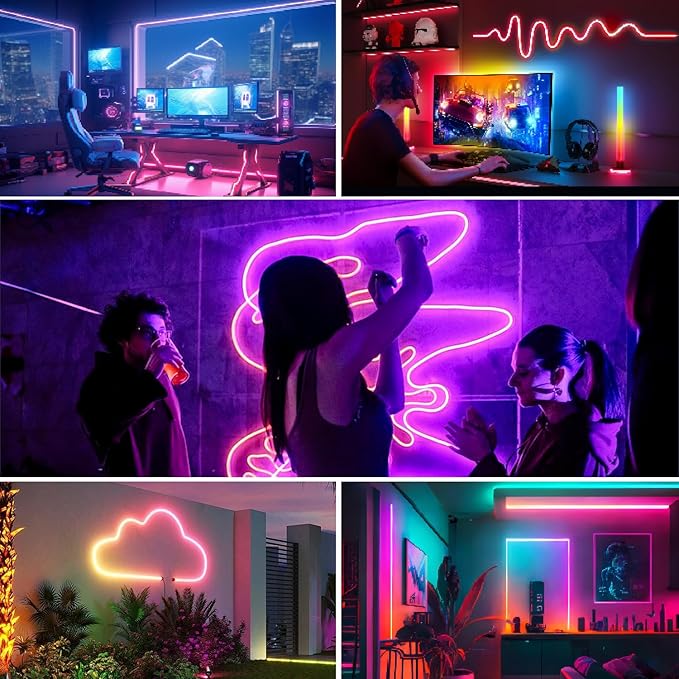 32.8FT RGB Rope Lights,Flexible Led Neon Light Control with App/Remote,Multiple Modes,IP65 Outdoor Waterproof,Music Sync Strip for Bedroom