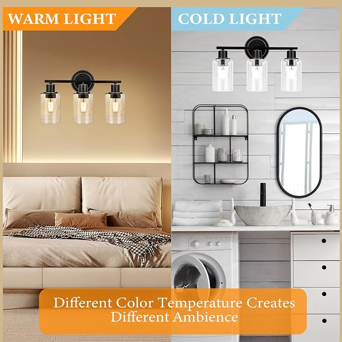 Oil Rubbed Bronze 3-Light Bathroom Vanity Light Fixture Over Mirror, 3-Light Oil Rubbed Bronze Vanity Lights for Bathroom Three Bulb Wall Sconce Over Sink