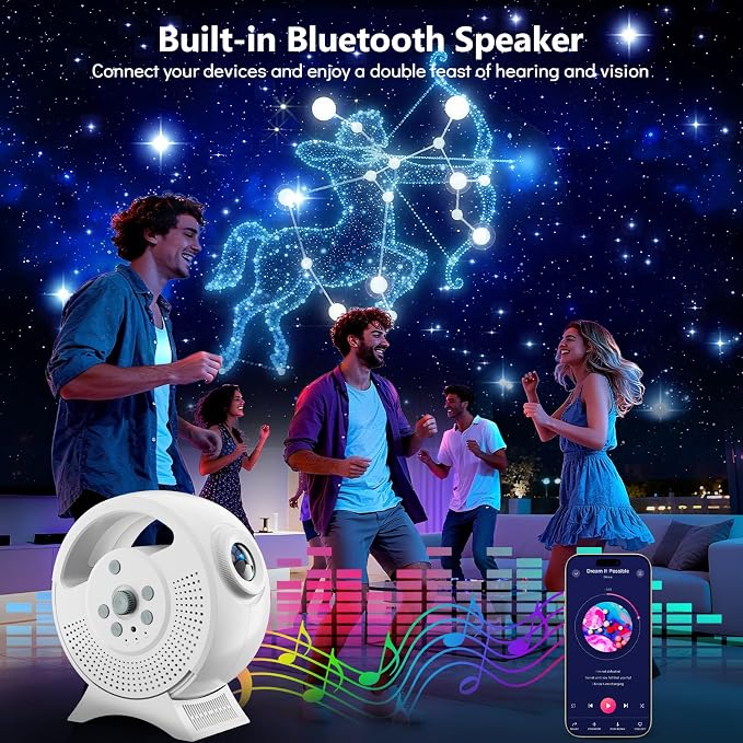 Rossetta 3D Galaxy Projector, 60 Scenes Star Light Projector for Bedroom | Adjustable Focal, Bluetooth Speaker, Timer & Remote Control, Planetarium Projector for Room Decor, Party Gift for Kids Adults