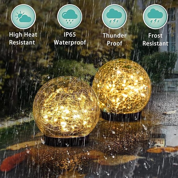 SyouHome Solar Garden Lights Outdoor Waterproof, Landscape Garden Decor | 12 Pack, Auto On/Off Cracked Glass Ball Light, Warm White Solar Globe Lights for Pathway/Patio/Lawn/Yard & Gardening Gift