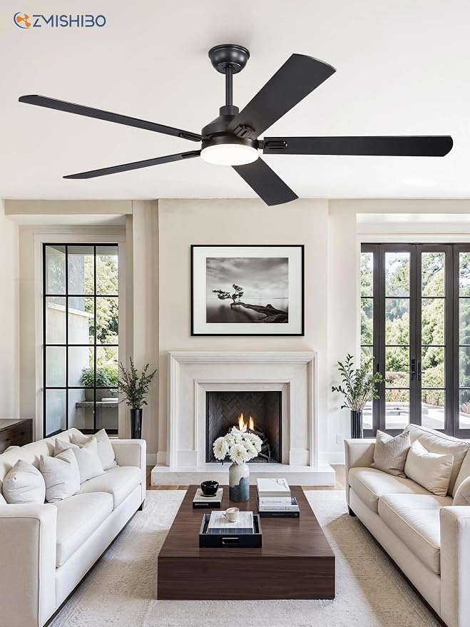 ZMISHIBO 60" Ceiling Fans with Lights and Remote, Black Modern for Indoor | Large Size, 3CCT, Downrod Mount, Farmhouse Dual Finish Blades, Quiet&Strong Motor, Memory Function for Bedroom, Living Room