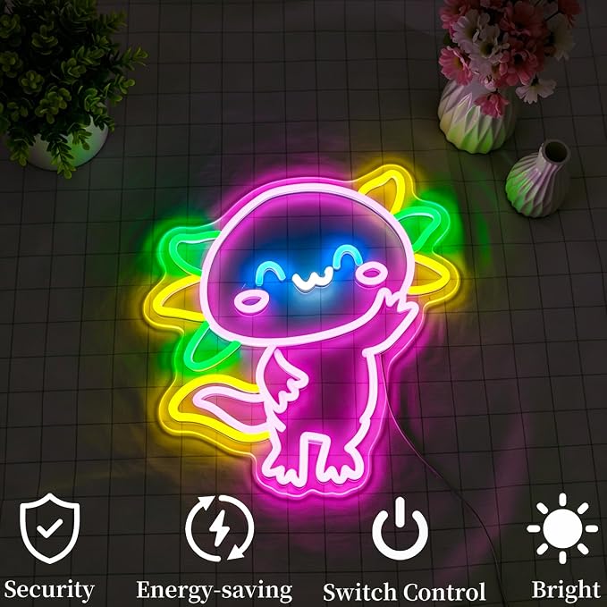 Axolotl Neon Sign Led Sign Neon Signs for Wall Decor Neon Lights | Salamander Led Light Up Sign, Pink Game Room Decor, Girls Gift, Party, Wall Decor, 5V USB Powered