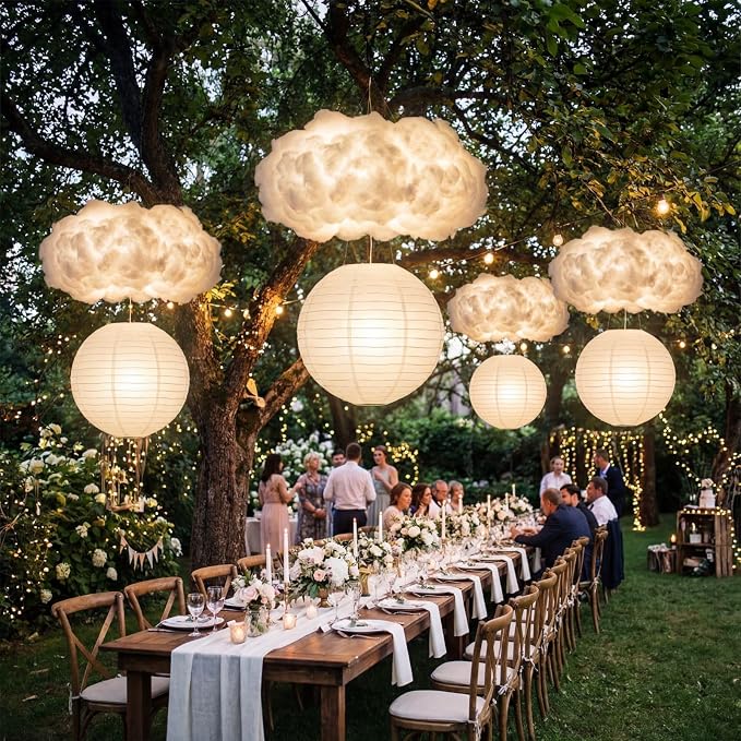 Glooglitter 5 Pcs 18 Inch Large White Paper Lanterns Gaint Chinese Moon Round Paper Lamp Japanese Jumbo Hanging Lanterns for Wedding Graduation Bridal Shower Birthday Party Supplies Decoration
