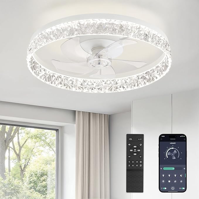 LEDIARY 22" Ceiling Fans with Lights and Remote, Fandelier White | 3CCT, 6 Speeds, Dimmable Low Profile, Flush Mount Ceiling Fan, Timer, Reversible, Memory, Bedroom, Living Room, Kitchen