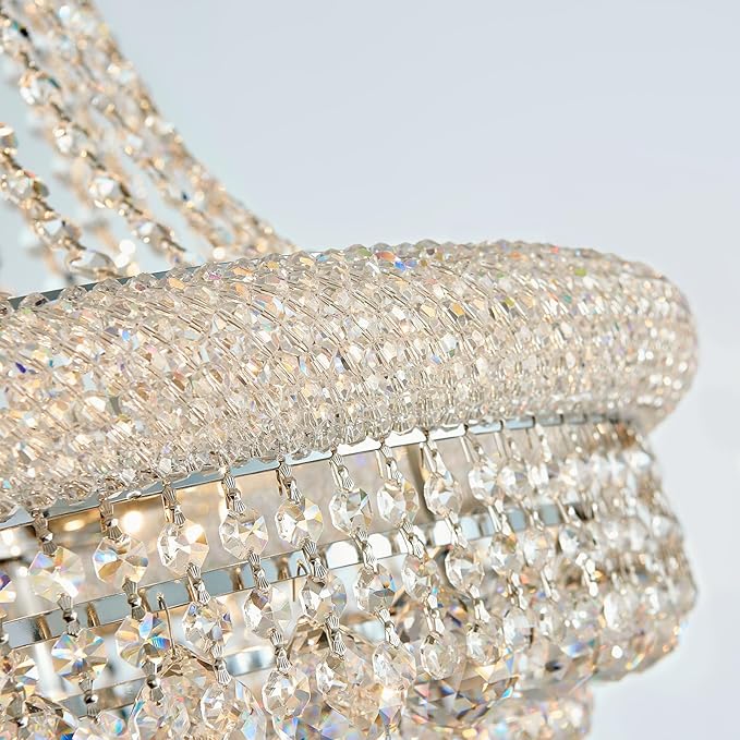 Large Crystal Chandelier Light fixtures - 19-Light High Ceiling Hanging Chandeliers, 3-Layers Luxury Empire Chandeliers for High Ceilings,Entryway,Living Room,Staircase, Foyer (D31.5)