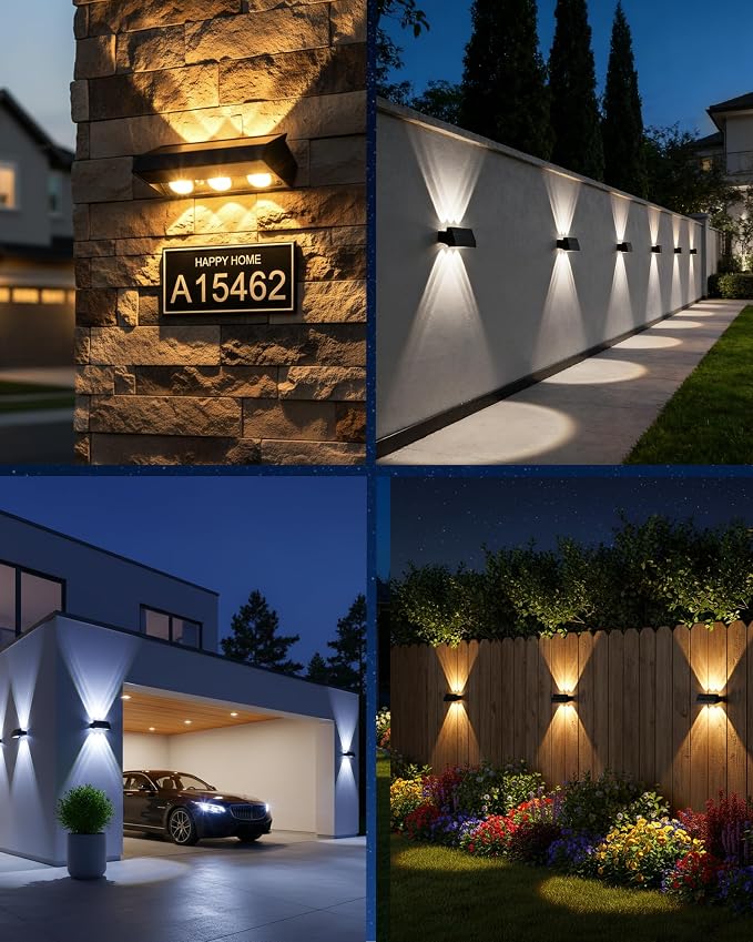 Solar Fence Lights Outdoor Waterproof 12 Pack, 3 Modes 3000K/4500K/6000K | 6 LEDs Up and Down Fence Lights Solar Powered for Outside, Deck Lighting for for Backyard/Garden/Patio/Garage Wall Decor
