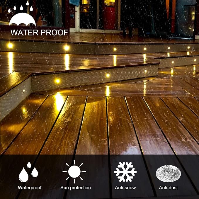 LED Deck Light Kits Warm White, Φ1.22 Recessed Step Light 16 Pack with Black Protective Shell, DC12V Low Voltage LED Deck Lighting, IP67 Waterproof Outdoor Stair Lights for Garden