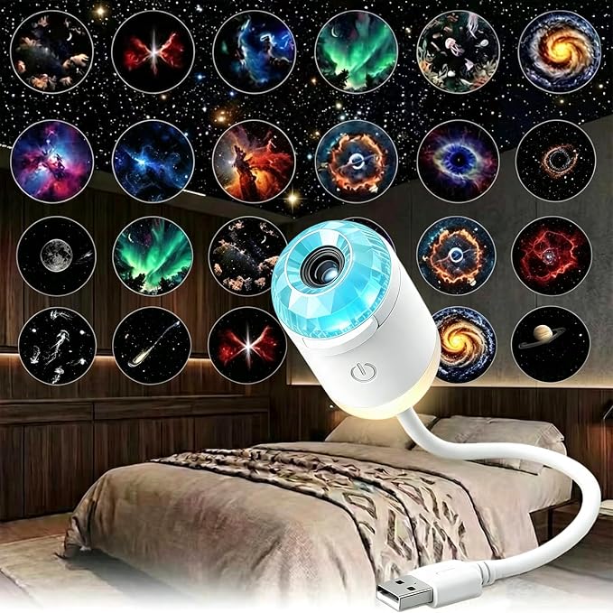 2-in-1 Galaxy Ocean HD Smart Dynamic 5D Holographic Night Light Projector | Plug and Play, USB Portable, Adjustable Brightness, 360° Rotating Design, Star Starry Sky Mini Projector for Bedroom, Blue