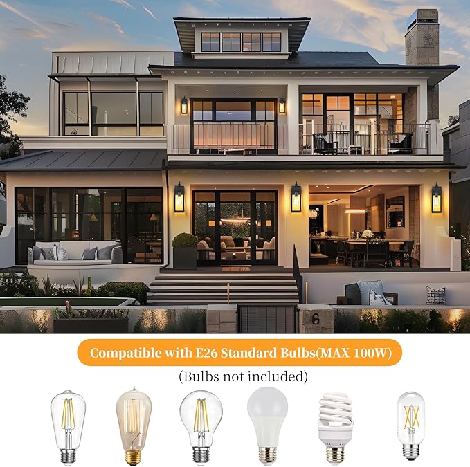 16'' Outdoor Wall Lights 2 Packs, Black Exterior Lighting Fixtures | Large Front Porch Light Outside Lights for House, Waterproof Modern Outdoor Sconce Lanterns, Farmhouse Garage Door Light