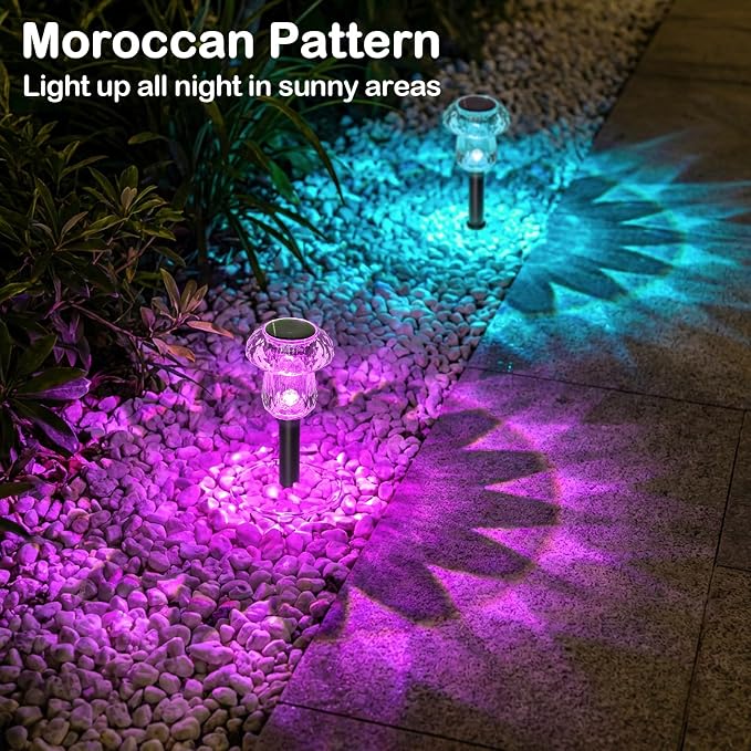 Solar Lights Outdoor 8 Pack Color Changing Mushroom Garden Lights | Waterproof Pathway Yard Walkway Landscape Path Lighting for Outside, Auto On/Off Decorations, Acrylic Diamond-like Lampshade