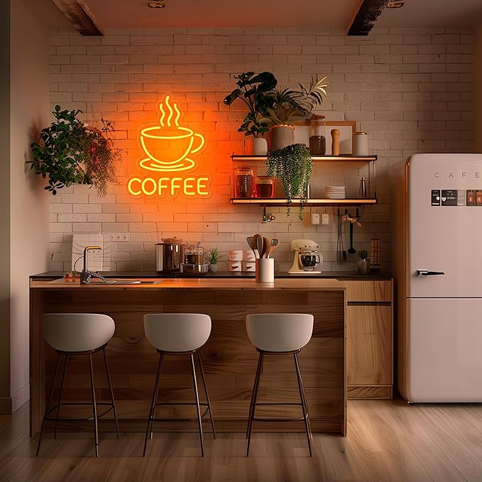 Coffee Neon Sign for Wall Decor Dimmable Modern Led Sign for Cafe Shop, USB Powered Coffee Cup Neon Signs Light Up for Cafe Station Accessories Art Decor Party Decorations(15.7 * 12.8inches)