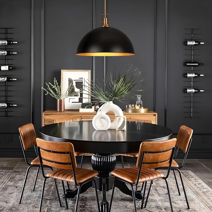 LamQee 18 Inch Black and Gold Large Pendant Light Kitchen Island, Farmhouse Modern Dome Pendant Light Fixtures Ceiling Hanging Lighting Chandelier for Dining Room Over Table, Bar, Hallway, Entryway