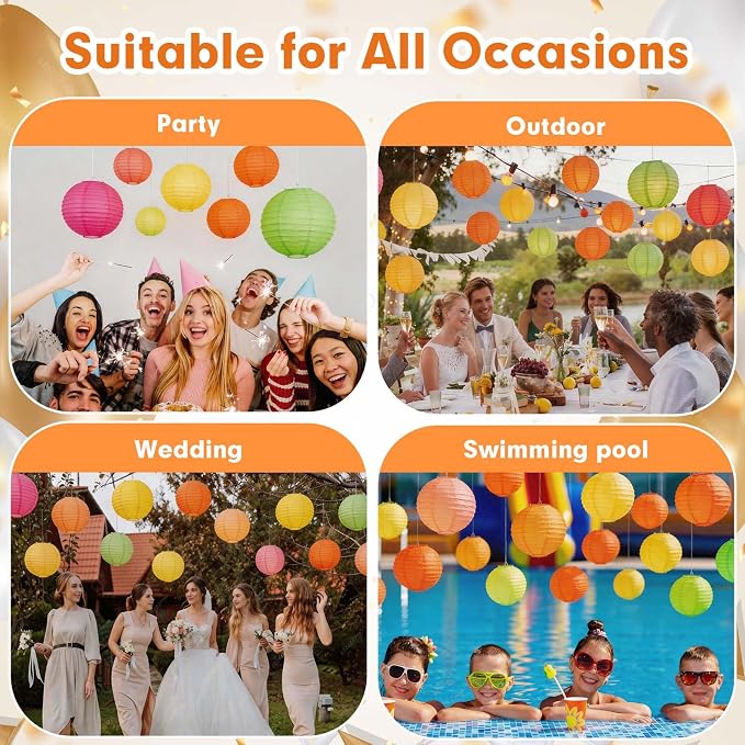 Mwellewm 18Pcs Colorful Paper Lanterns Set Glow in The Dark Party Supplies Neon Party Decorations Rainbow Hanging Paper Lantern Decor for Birthday Carnival Celebration Back to School Home Courtyard