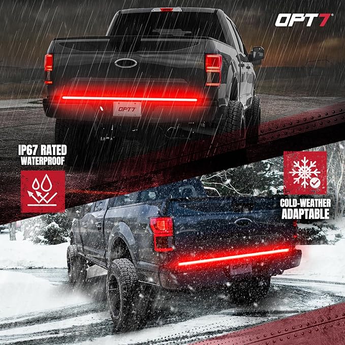 OPT7 Redline 60" Aluminum Truck Tailgate Light Bar w/Sequential Red Turn - Weatherproof Rigid 1-Piece Triple Row LED Strip - Dynamic Taillight w/White Reverse - Fits F150, Silverado, Sierra, Ram