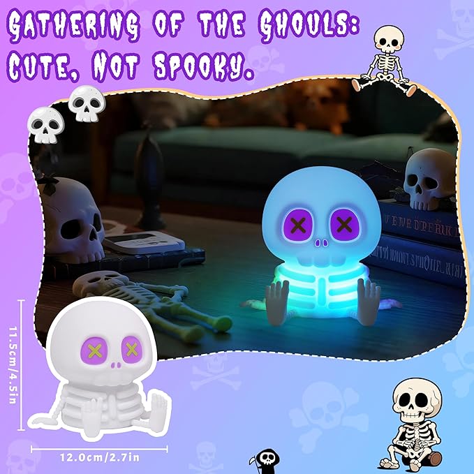 Skull Night Light, Silicone Touch Control Lamp. USB Rechargeable with Timer & Brightness Adjustment, Creates Customizable Glow for Gaming Room, Bedside, or Halloween Decor