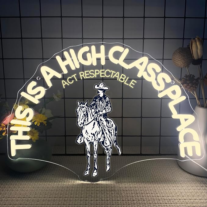 This Is A High Class Place Neon Sign, Western Riding Cowboy Neon Light, USB Powered LED Neon Light, Elegant Wall Decor, Bar Sign, Restaurant Decor for Man Cave Farm Party Birthday Gifts(16.5 * 11.8in)