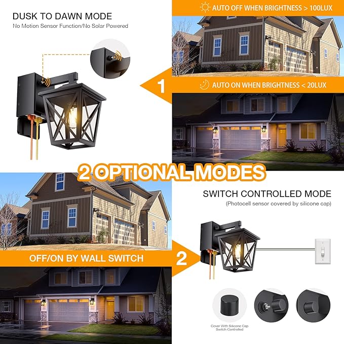 Ehaho Porch Lights with Outlet, Dusk to Dawn Outdoor with Outlet Built-in, Waterproof Anti-Rust Aluminum Outside Light with GFCI Outlet, Wall Sconce Light with Plug for Front Door (Black 1PC)