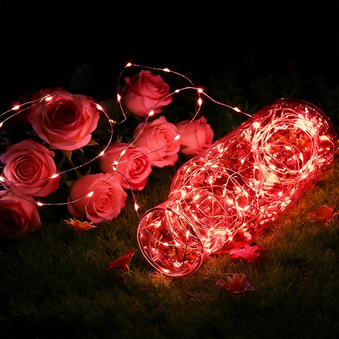 2 Pack Fairy Lights Battery Operated - 16.4ft 50 LED Red | Starry Fairy Lights , 8 Modes Waterproof with Timer for Indoor Outdoor Bedroom Party Holiday Christmas Decor, Copper Wire