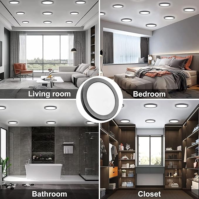 ETL 7 inch Small LED Flush Mount Ceiling Light Dimmable,5000K Daylight Ultra Slim Round Flat Panel Ceiling Light Fixture,Modern Ceiling Lamp for Closet,Kitchen,Bathroom 7inch-1 Pack(Black)