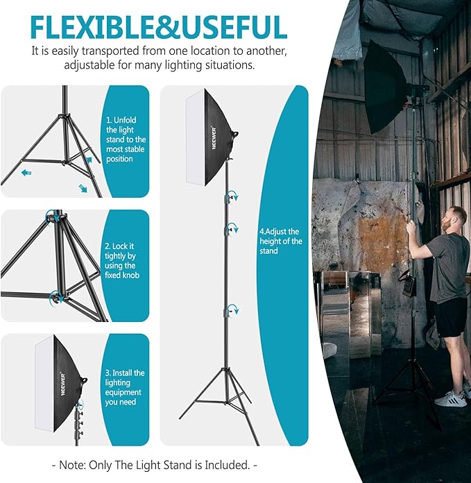 Neewer Heavy Duty Light Stand, Metal 13ft/4m Adjustable Photography Tripod C Stand with Spring Cushion 1/4" Screw for Studio LED Continuous Light Background Flash Strobe, Max Load: 22lb/10kg, Black