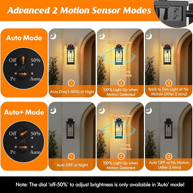 18inch Large Size Motion Sensor Porch Light with GFCI Outlets, Dusk to Dawn Black Outdoor Wall Light Fixture, 3 Modes Exterior Lighting Fixture Waterproof Outside Wall Lantern Sconce for House, 1-Pack