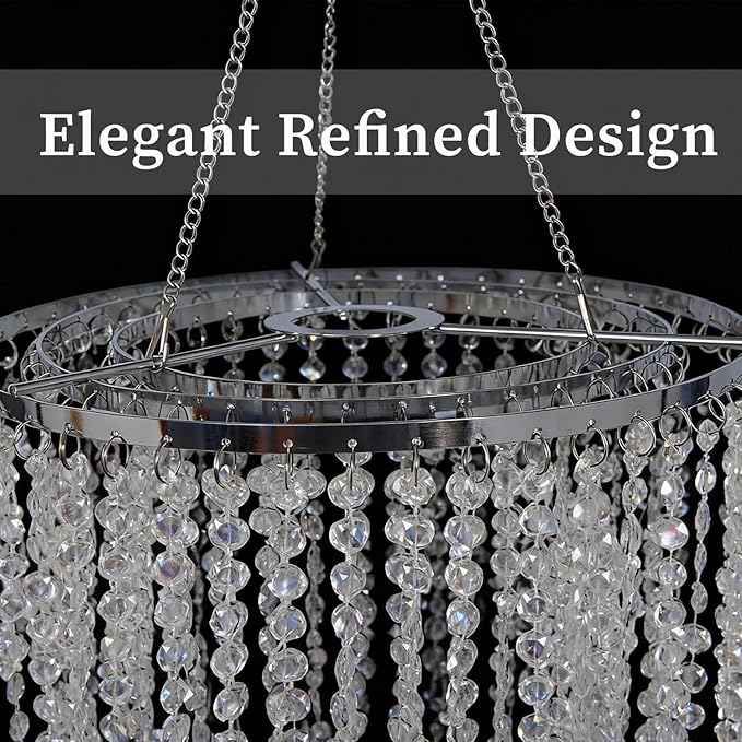 30" Tall Iridescent Hanging Beaded Chandelier 3 Tiers 10.25" Diameter for Wedding Fake Chandelier
