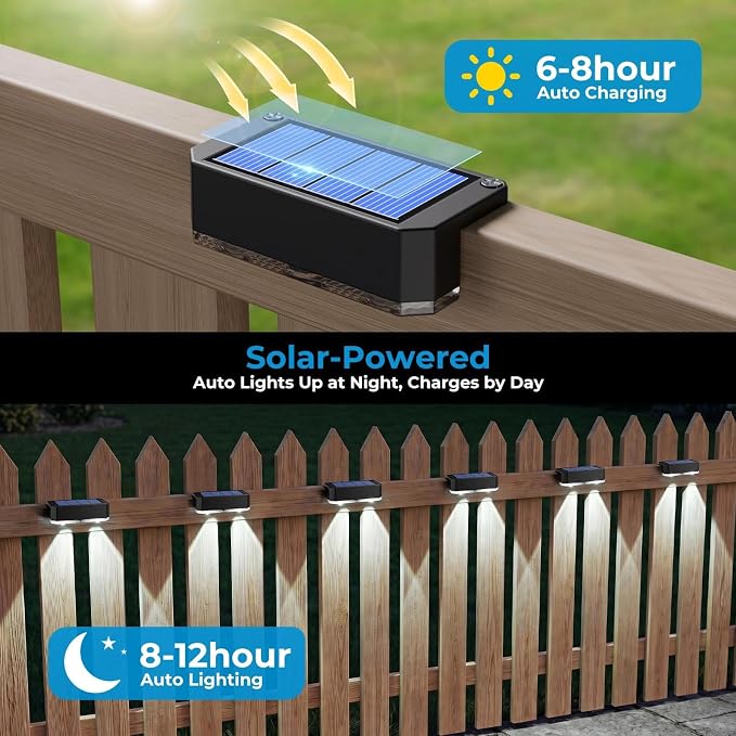 12 Pack Solar Fence Lights Outdoor, Deck Light Solar Powered, IP65 Waterproof Led Riling Solar Lights for Outside Step Yard, Cool White