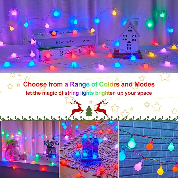 Minetom RGB Globe String Lights - 21FT 60LED Battery Operated with Remote, 20+ Color Modes & Timer, Fairy Lights for Bedroom, Living Room, Classroom, Dorm & Birthday Parties