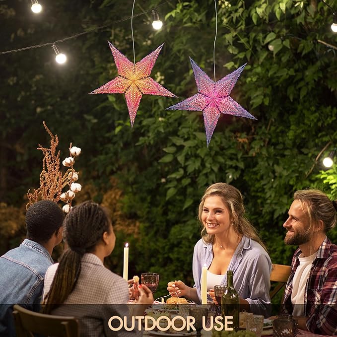GalaxyArts Paper Star Lanterns, 24 Inch Queen Blue Yellow 3D Light-Up 5-Pointed Hanging Lamp, Handcrafted Hollow Decoration for Christmas, Weddings, Holidays, Indoor Outdoor Home Décor (Medium)