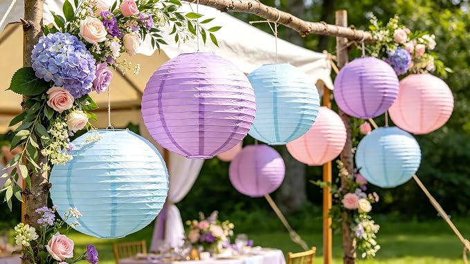 ZOOYOO 10Pcs Paper Lanterns,Pink Purple Blue Round Hanging Tissue Paper Lanterns Decorations for Birthday,Wedding,Baby Shower,Theme Party Garden Home Decor