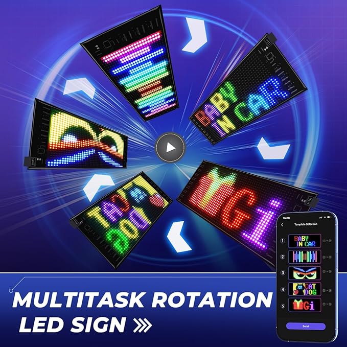 Devil Eyes Light for Cars, 10.6"×4.7" Ultra Thin LED Soft Screen Bluetooth APP Control, Dynamic Double Row LED Display Panel, Custom Text Animation Eyes for Car Windshield