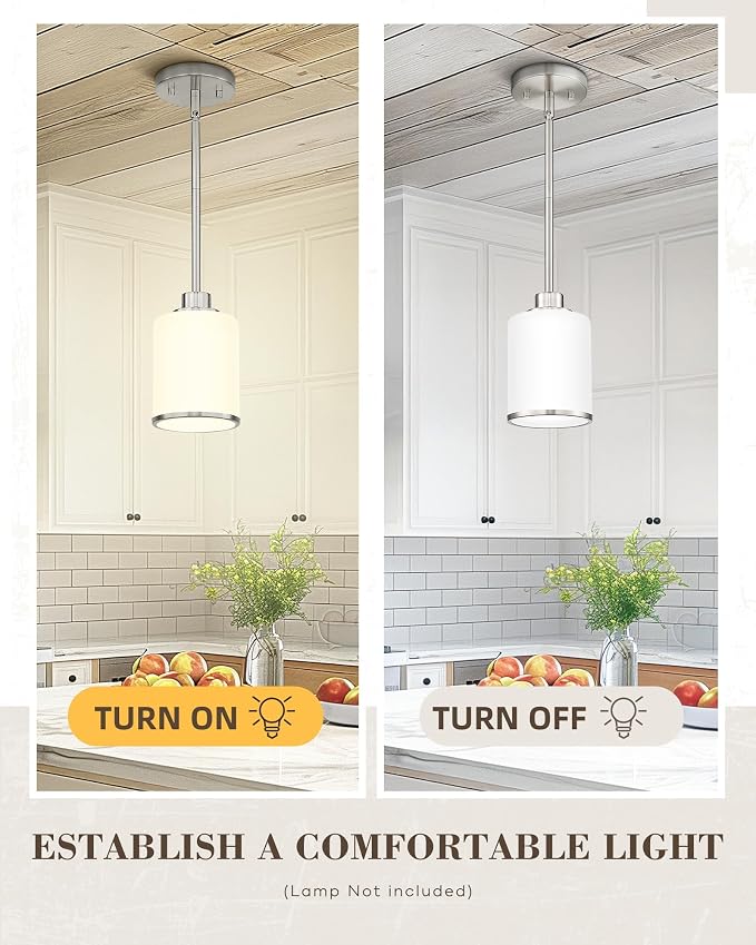 Beionxii Brass Nickel Pendant Lights 3 Pack,Modern Milk Glass Pendant Light | Mini Kitchen Pendant Lighting, Hanging Pendant Light for Sink Kitchen Island Dining Room Bedroom Entryway, BX-PL02BN-3PK