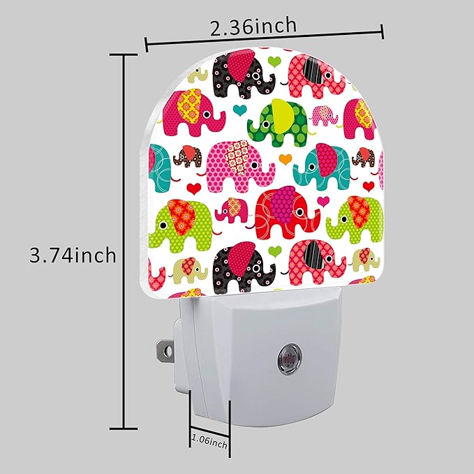 Night Light for Kids Girls Boys, Retro Colorful Cute Elephant LED Night Light Plug into Wall with Dusk to Dawn Sensor for Room Decor, Hallway, Kitchen, Bathroom, Nursery, Stairs