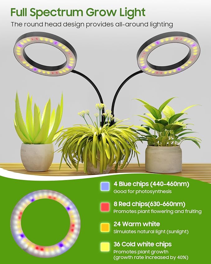 Grow Lights for Indoor Plants Full Spectrum, LED Plant Light with Metal Base, Plant Growing Lamps with Timer 3/9/12H, 3 Color Modes, 6 Brightness Levels, 23-30'' Adjustable Height